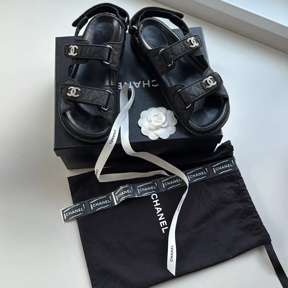 Chanel Quilted Dad Sandals, Black, Size 39.5